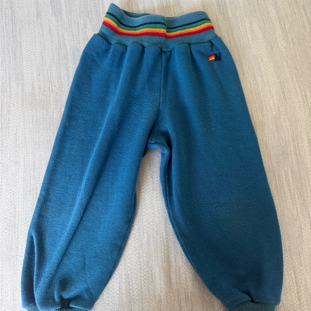 Aviator Nation Teal Joggers with Rainbow Waistband